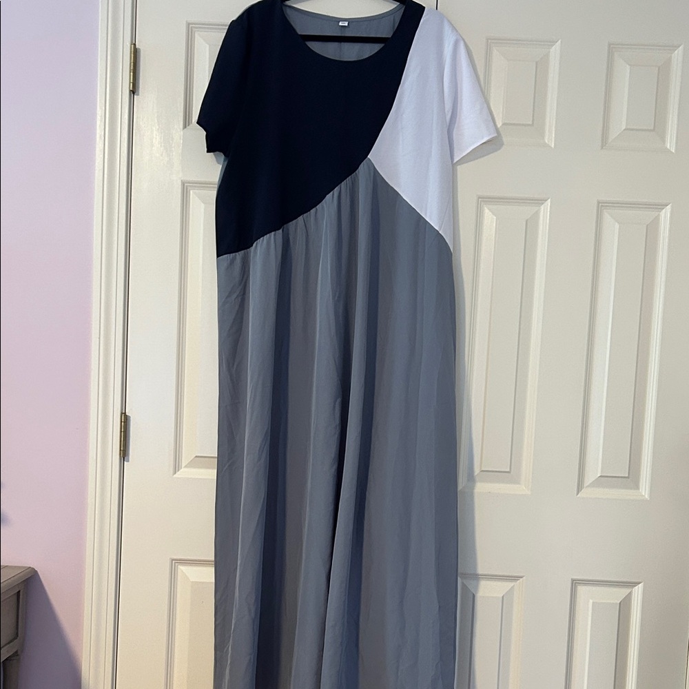 Colorblock Maxi Dress in Black, White, and Gray